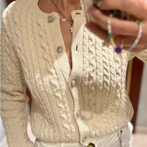Zara Beige Cable Knit Cardigan with Button Accents